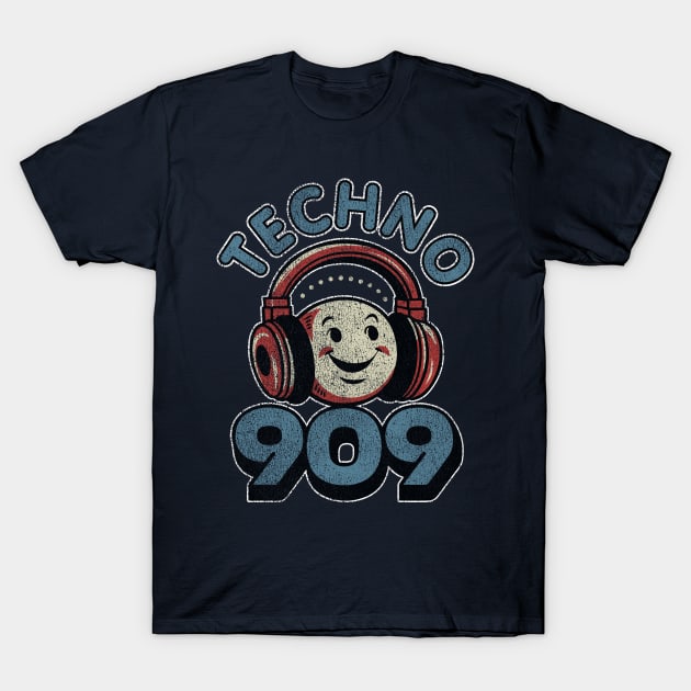 Techno 909 - Retro Vintage Distressed Logo T-Shirt by Dazed Pig